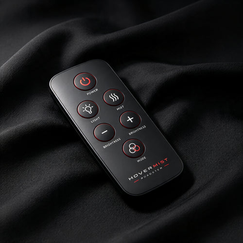 Black HoverMist Roadster remote control with red accents on black fabric